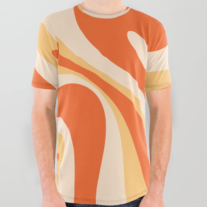 Mod Swirl Retro Abstract Pattern in Tangerine Cream All Over Graphic Tee