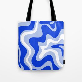 Retro Liquid Swirl Abstract Pattern Royal Blue, Light Blue, and White  Tote Bag