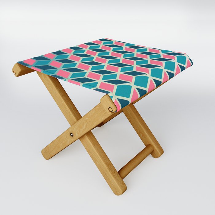 Blue and Pink Isometric Cubes Folding Stool