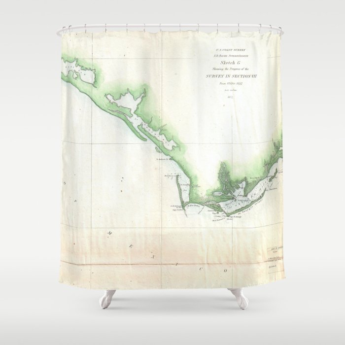 Vintage Florida Panhandle Coastal Map 1852 Shower Curtain By
