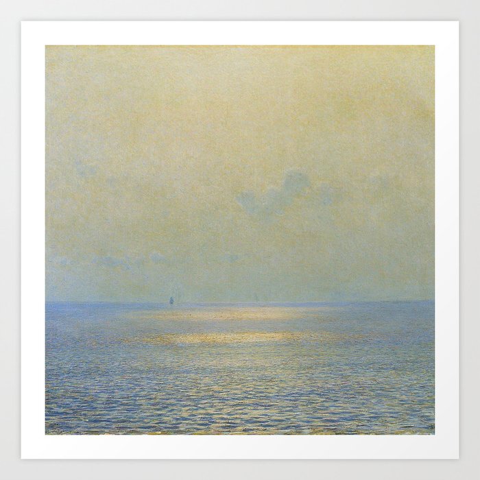 'Calma,' Rays of Sun reflecting on calm ocean waters seascape portrait version painting by Giorgio Belloni Art Print