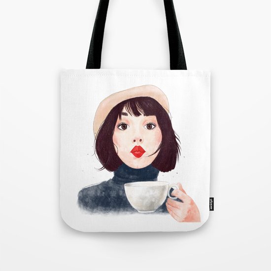 French woman with coffee Tote Bag