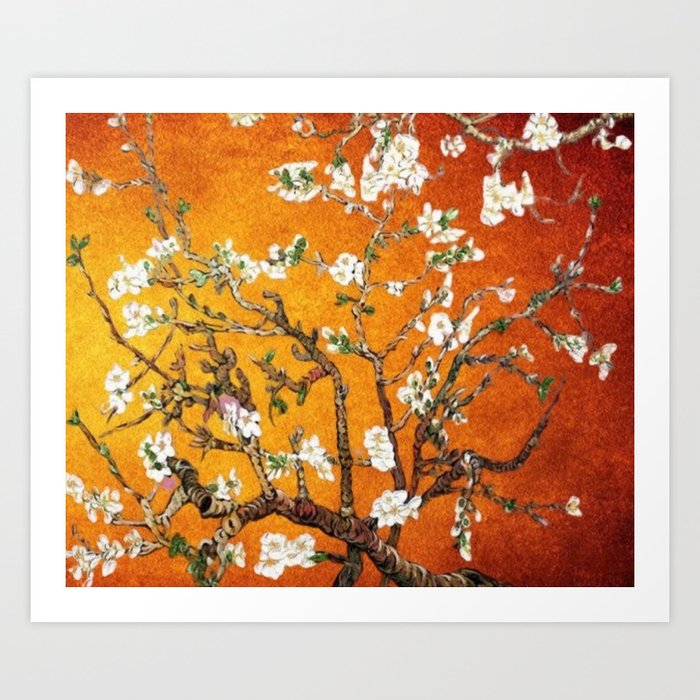 Vincent van Gogh Blossoming Almond Tree (Almond Blossoms) Orange Sky Art Print