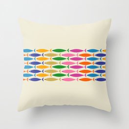 Fish Stripe Colorful Minimalist Mid Century Modern Fish Pattern Throw Pillow