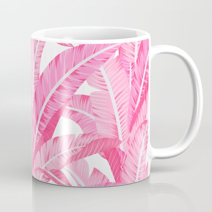 Pink banana leaves tropical pattern on white Coffee Mug
