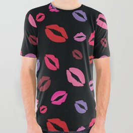 Lipstick kisses on black background. Digital Illustration background All Over Graphic Tee