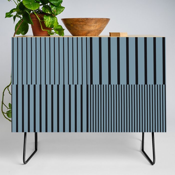 Stripes Pattern and Lines 2 in Blue Grey Credenza