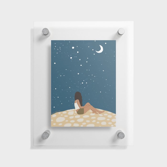 Modern Bohemian Night Moon Illustration, Woman Dreaming illustration Floating Acrylic Print