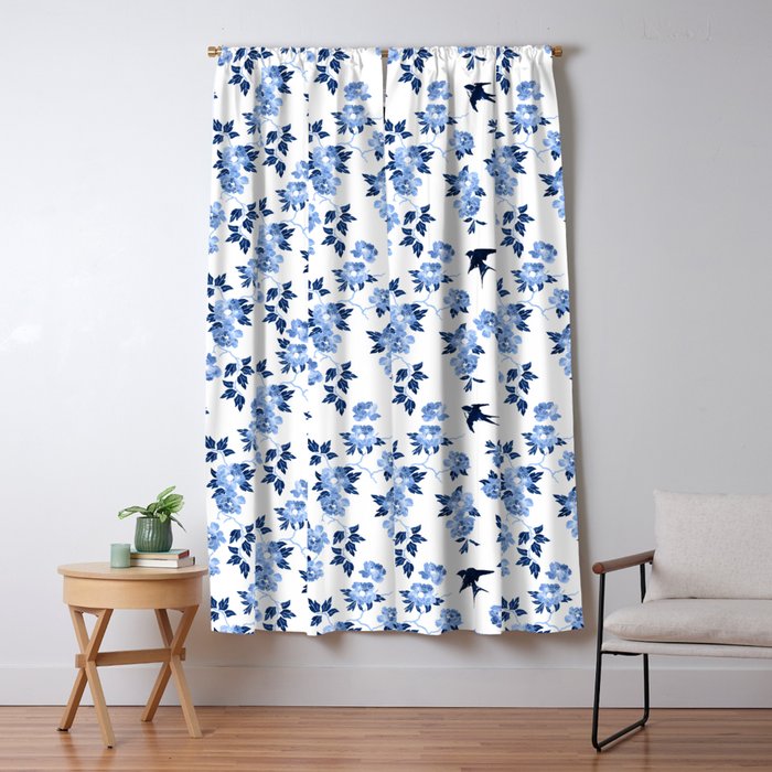 Oriental Peonies In Sapphire Blue Blackout Curtain By Adenajdesign Oriental Peonies In Sapphire Blue Blackout Curtain