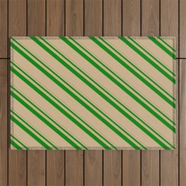 [ Thumbnail: Green & Tan Colored Pattern of Stripes Outdoor Rug ]
