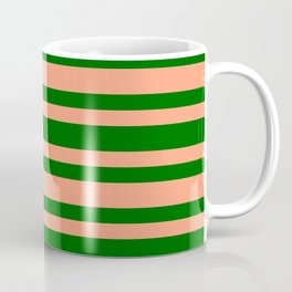 [ Thumbnail: Dark Green & Light Salmon Colored Striped/Lined Pattern Coffee Mug ]
