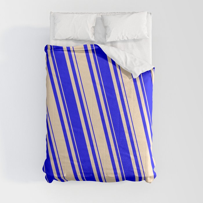 Bisque & Blue Colored Lined Pattern Comforter