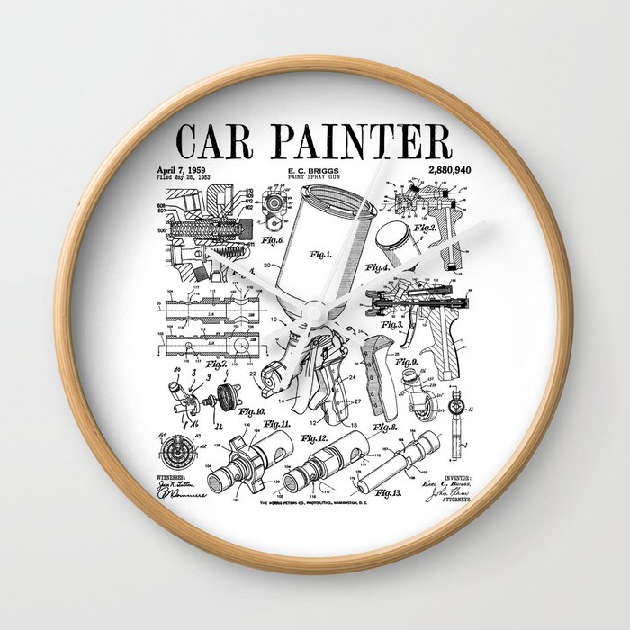 Car Automotive Painter Paint Spray Gun Vintage Patent Print Wall Clock
