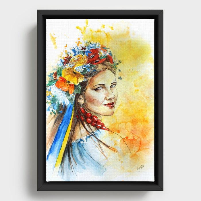 Ukrainian Traditional Woman Portrait Framed Canvas