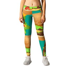 Double Cheeseburgers Leggings | Greasy, Burger, Unhealthy, Meat, Bread, Junkfood, Meal, Delicious, Tasty, Snack 