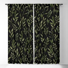 Eucalyptus- Green Leaves Dark Background  Blackout Curtain