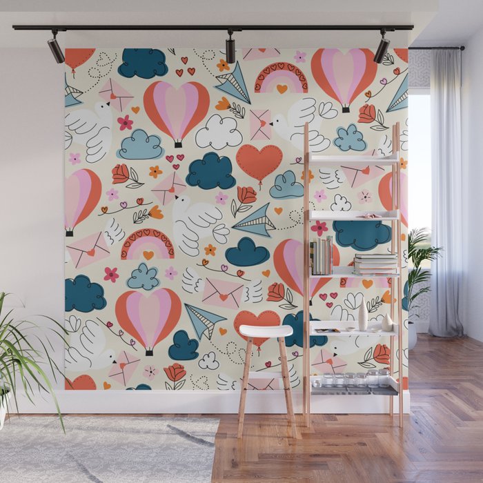 Love Is In The Air Valentines Pattern Wall Mural