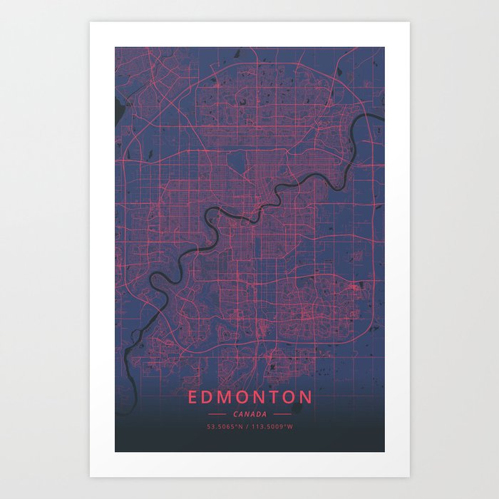 Edmonton, Canada Neon Art Print by Designer Map Art Society6