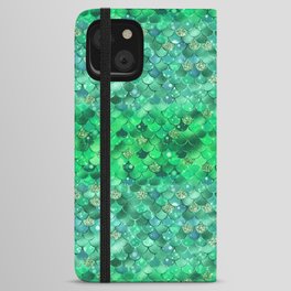 Green Mermaid Pattern Metallic Glitter iPhone Wallet Case