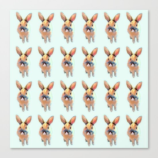 Cute Beige Blue Pastel Bunnys Canvas Print