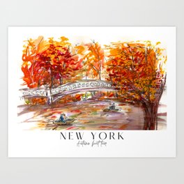 Autumn Central Park Boat Tour New York Bow Bridge Art Print