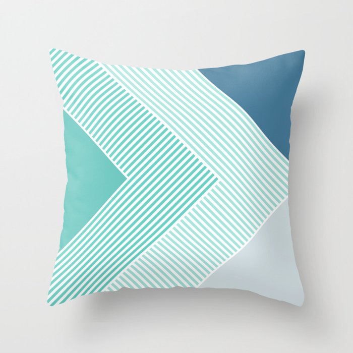 Teal Vibes - Geometric Triangle Stripes Throw Pillow