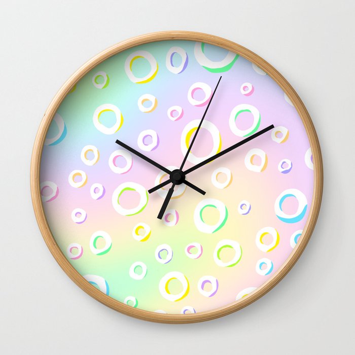Colorful Loopy Rainbow Pastel Design! Wall Clock