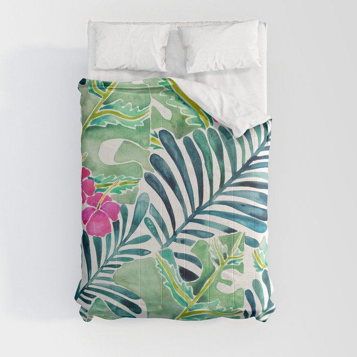 Lush Tropical Fronds & Hibiscus Comforter