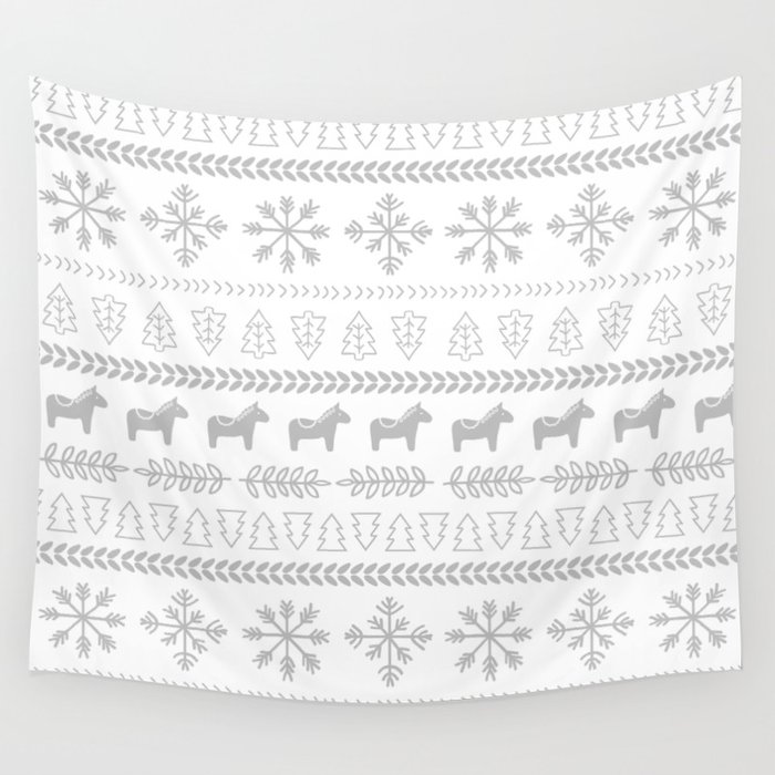 Scandinavian Christmas in White Wall Tapestry