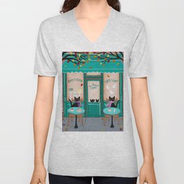 Paris Cafe for Cats V Neck T Shirt