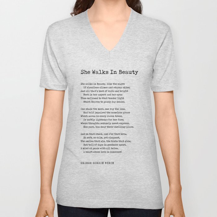 She Walks In Beauty - George Gordon Byron Poem - Literature - Typewriter Print V Neck T Shirt