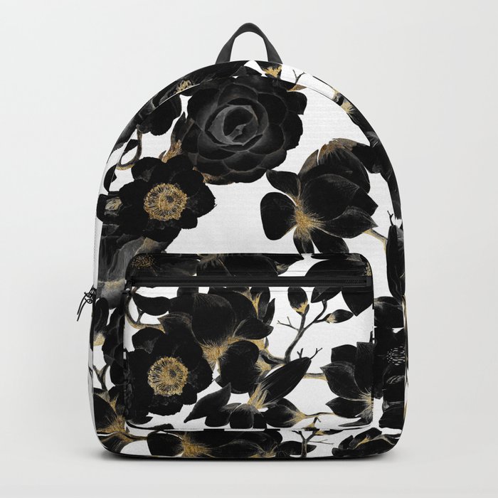Black and white floral backpack cheap