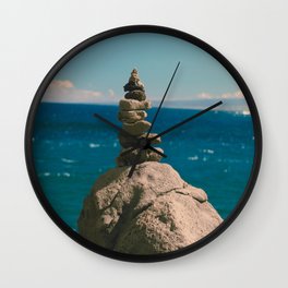 Rock Cairns Balanced Stones Stacking Nature Photography. Wall Clock