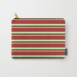 [ Thumbnail: Red, Light Yellow, and Green Colored Striped/Lined Pattern Carry-All Pouch ]