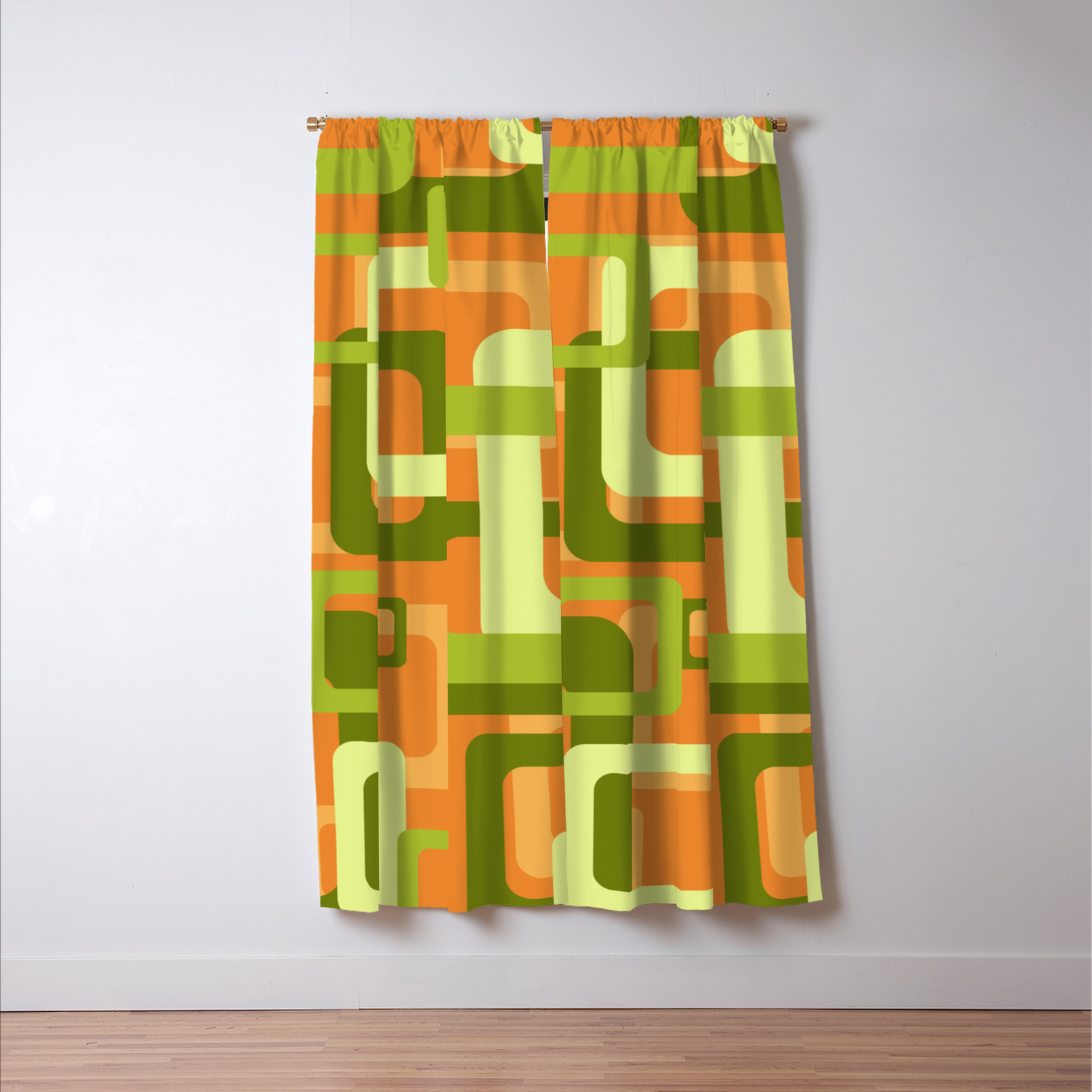 Rectangles Green Yellow Orange Background Blackout Curtain By