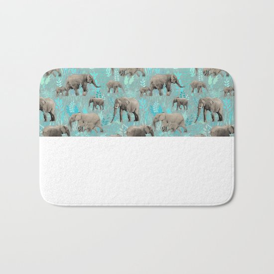 Sweet Elephants in Soft Teal Bath Mat