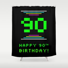 [ Thumbnail: 90th Birthday - Nerdy Geeky Pixelated 8-Bit Computing Graphics Inspired Look Shower Curtain ]