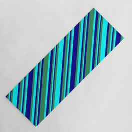 [ Thumbnail: Sea Green, Cyan, and Dark Blue Colored Lines/Stripes Pattern Yoga Mat ]