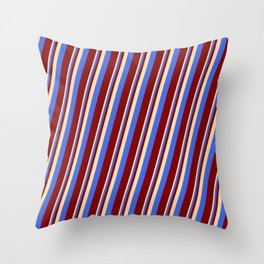 [ Thumbnail: Tan, Royal Blue, and Maroon Colored Lines Pattern Throw Pillow ]