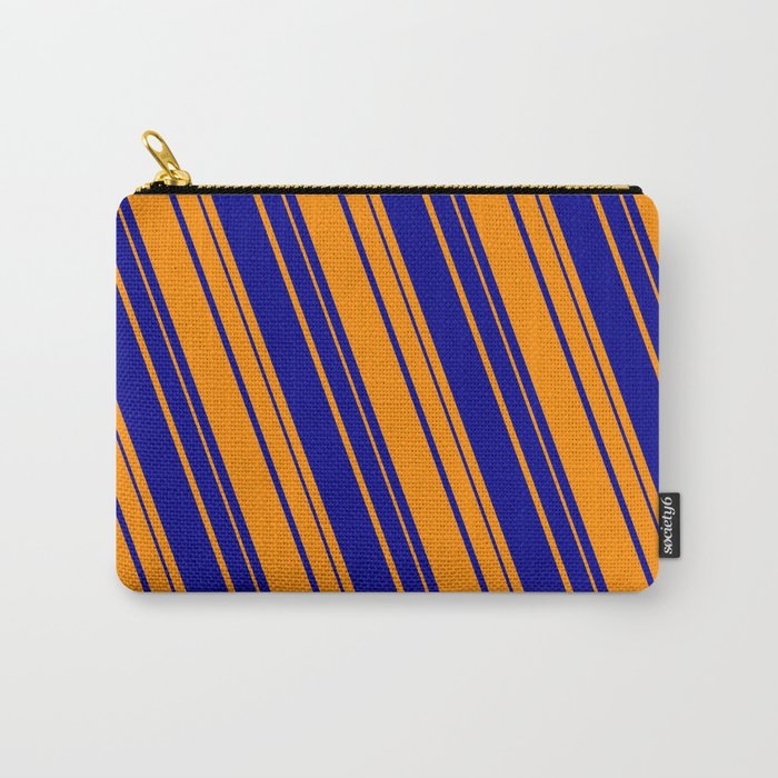 Dark Orange and Dark Blue Colored Lines Pattern Carry-All Pouch