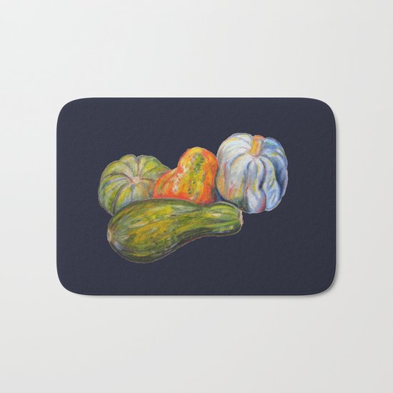 Thanksgiving Pumpkins and Festive Squash for Autumn and the Holidays in Blue Bath Mat