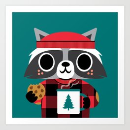 Raccoon in Red Buffalo Plaid Sweater Art Print