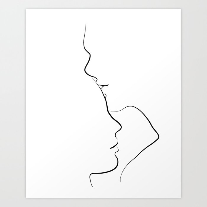 Couple Line Art Drawing - Forehead Kiss Art Print