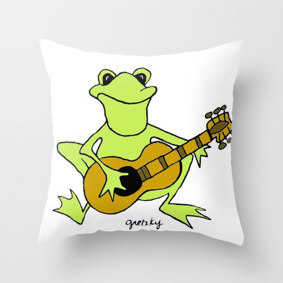 Frog with guitar Throw Pillow