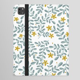 Moringa Flowers Floral Folk Pattern - Yellow on White  iPad Folio Case
