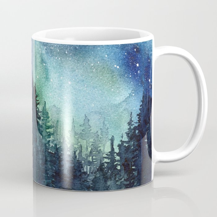 Galaxy Watercolor Aurora Borealis Painting Coffee Mug