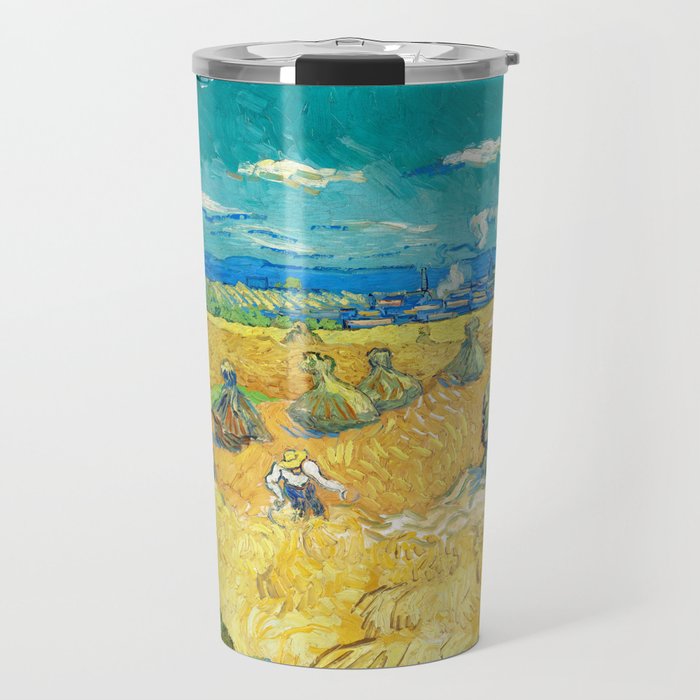 Wheat Fields with Reaper, 1890 by Vincent van Gogh Travel Mug