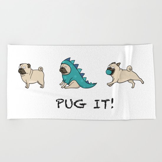 PUG, PUGS (great on teeshirts)! Beach Towel