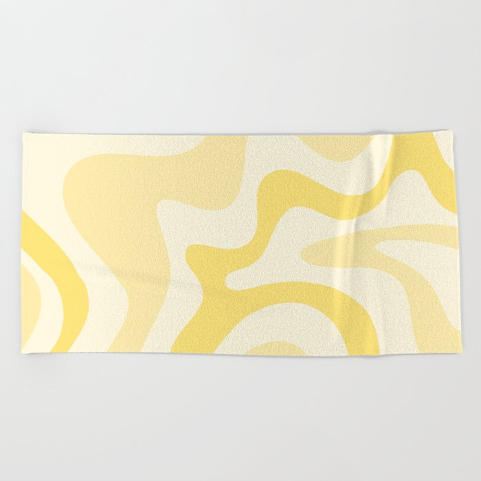 Retro Liquid Swirl Abstract Square in Soft Pale Pastel Yellow Beach Towel