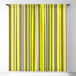 [ Thumbnail: Green, Yellow, Tan & Grey Colored Lined/Striped Pattern Blackout Curtain ]
